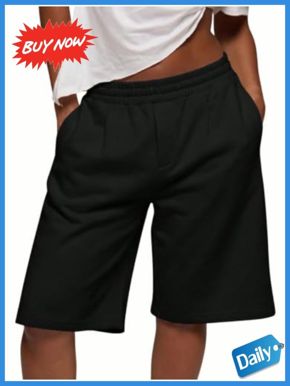 Wide Leg Baggy Sweat Shorts Knee Length Loose Fit Athletic